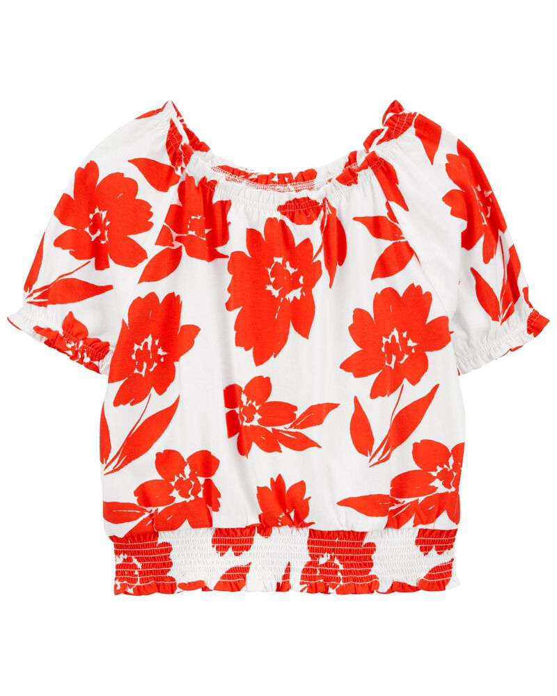 Top fruncido floral de Carter - Rojo y blanco