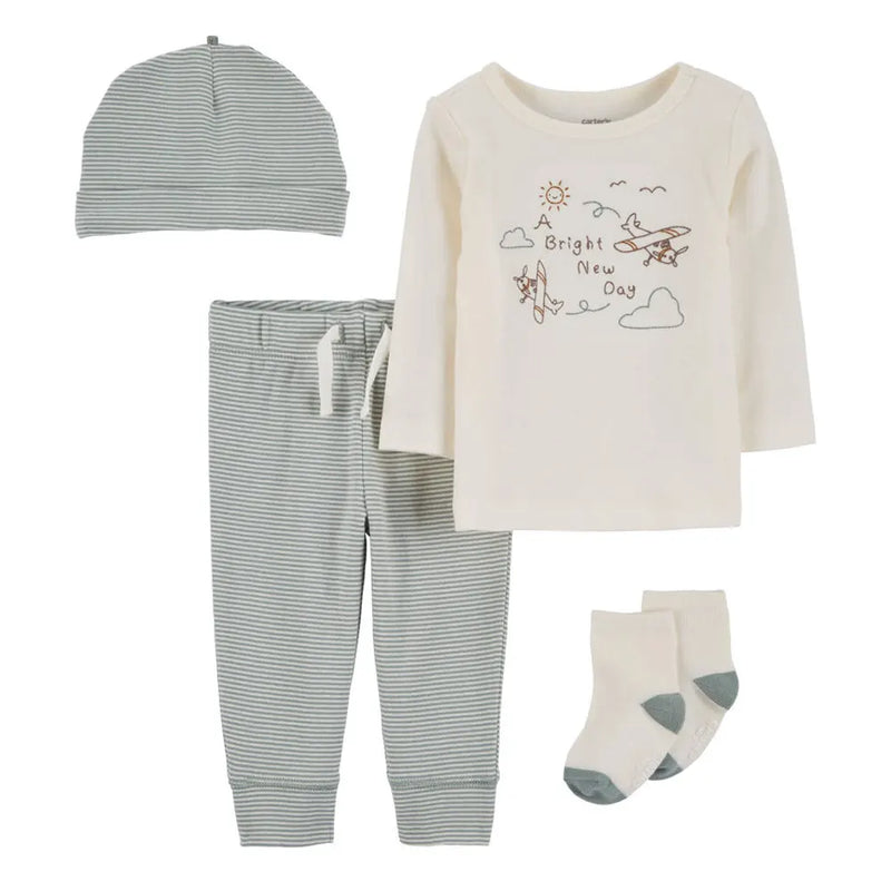 Carter's 4-Piece Set - Olive & Ivory Airplane