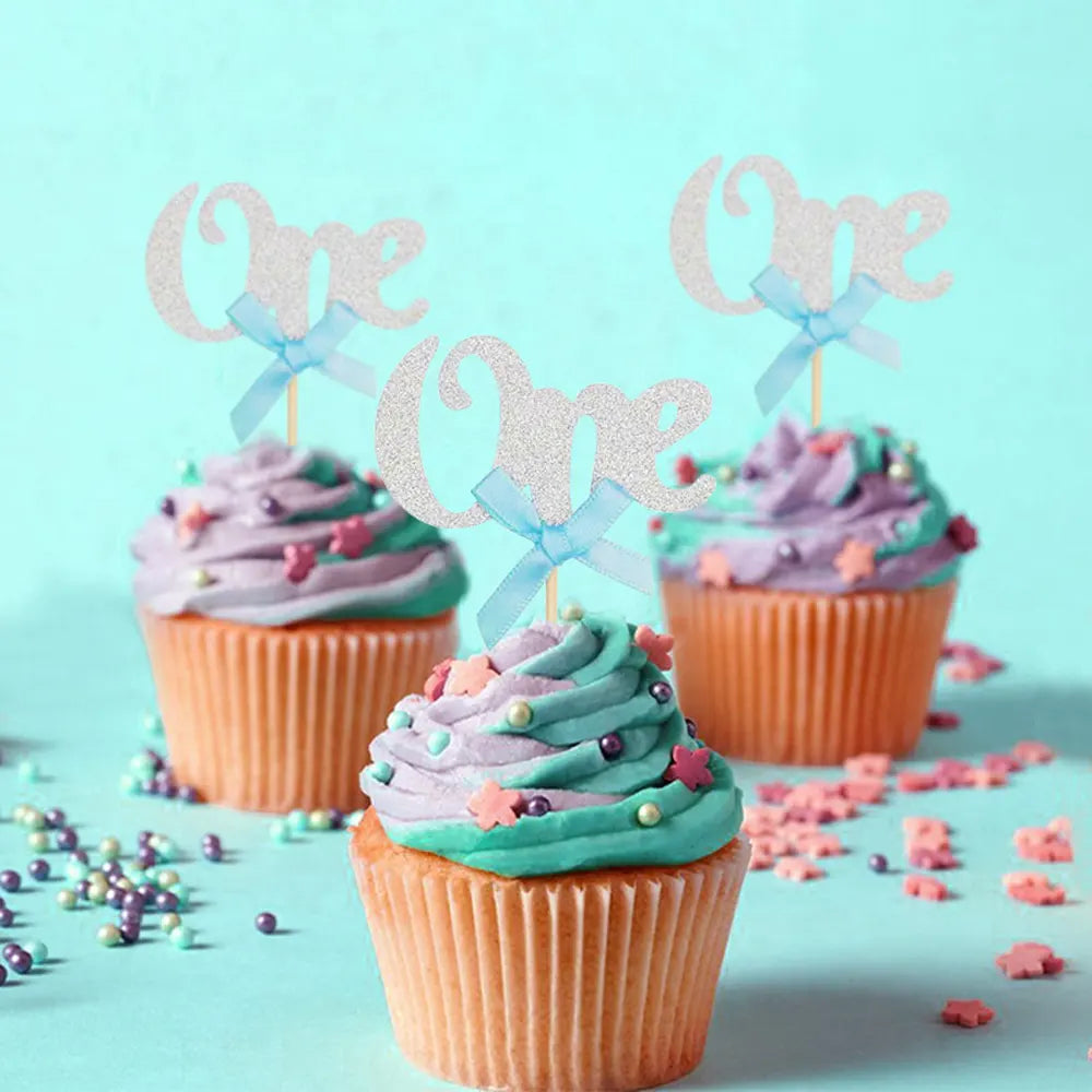 Lot de 10 Cupcake Anniversaire ONE - Argent