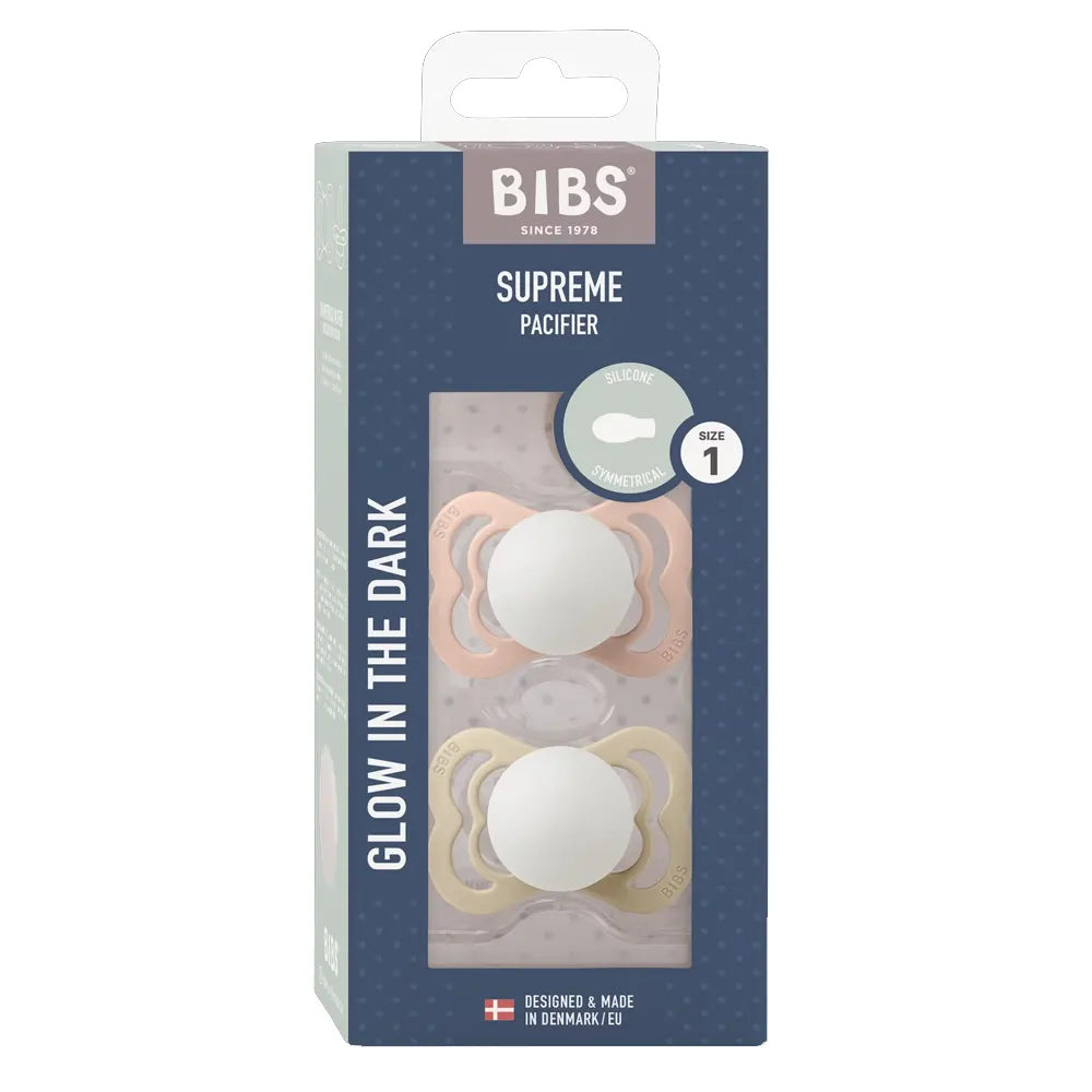 BIBS Lot de 2 Sucettes Symétriques Suprème Silicone - Blush/Vanille - GLOW