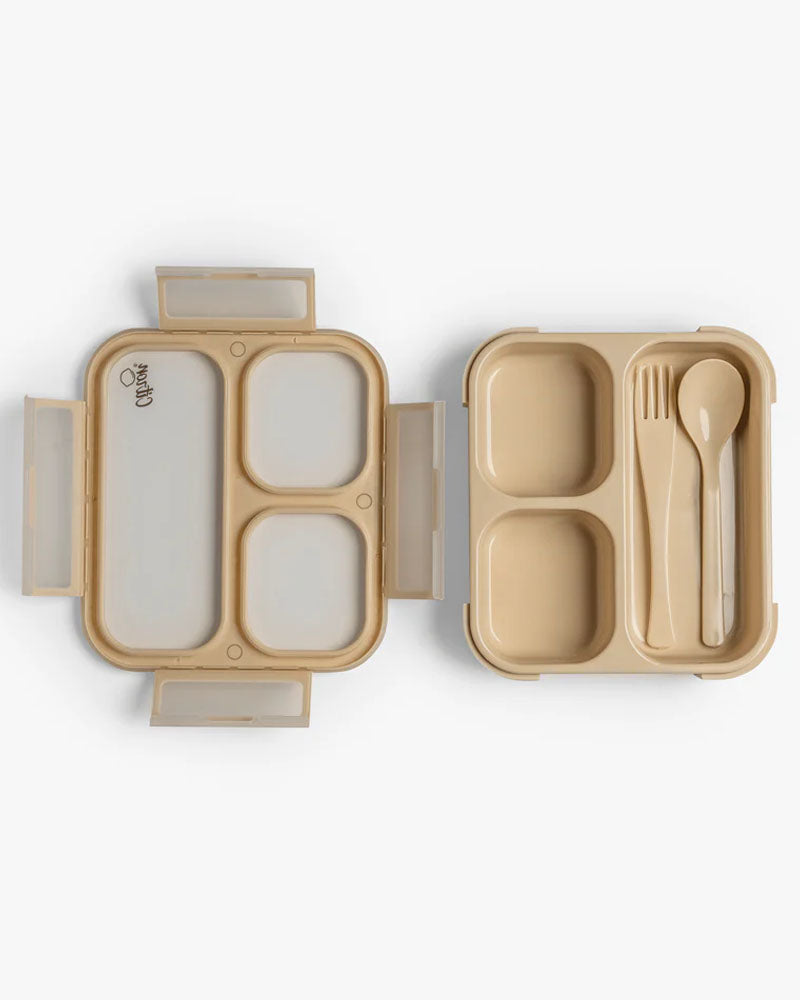 Lunchbox Bento avec Fourchette et Cuillère Citron - Beige