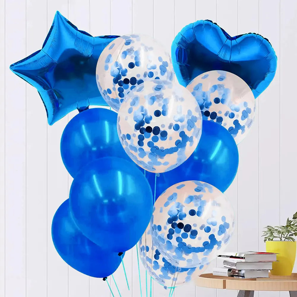 Blue Birthday Balloon Bouquet – Stars, Hearts and Confetti