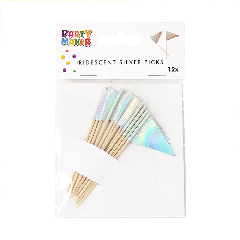 Lot de 12 Pics Décoratifs Argent Iridescent 8cm
