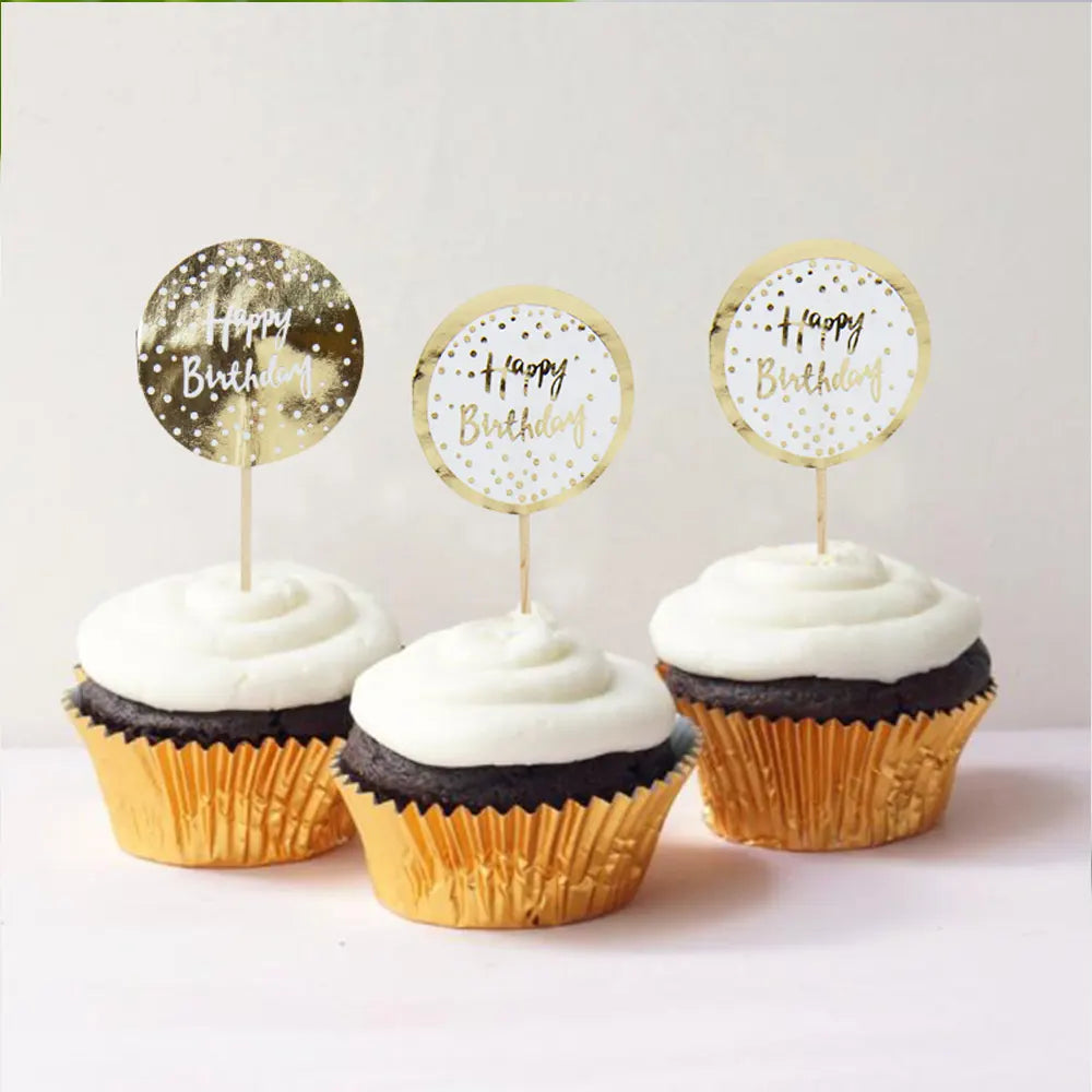 Lot de 12 Pics à Cupcake Happy Birthday 10cm