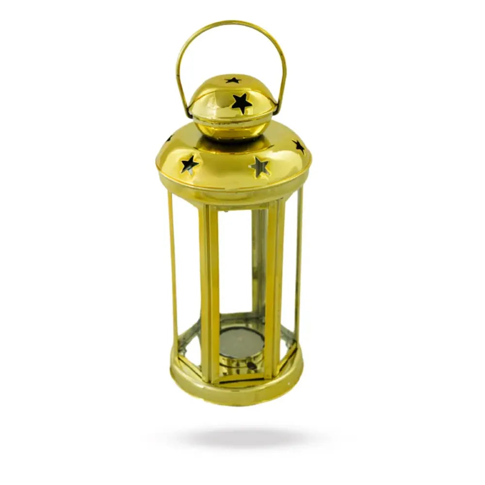 Lanterne Décorative en Métal et Verre 10x18 cm - Dorée