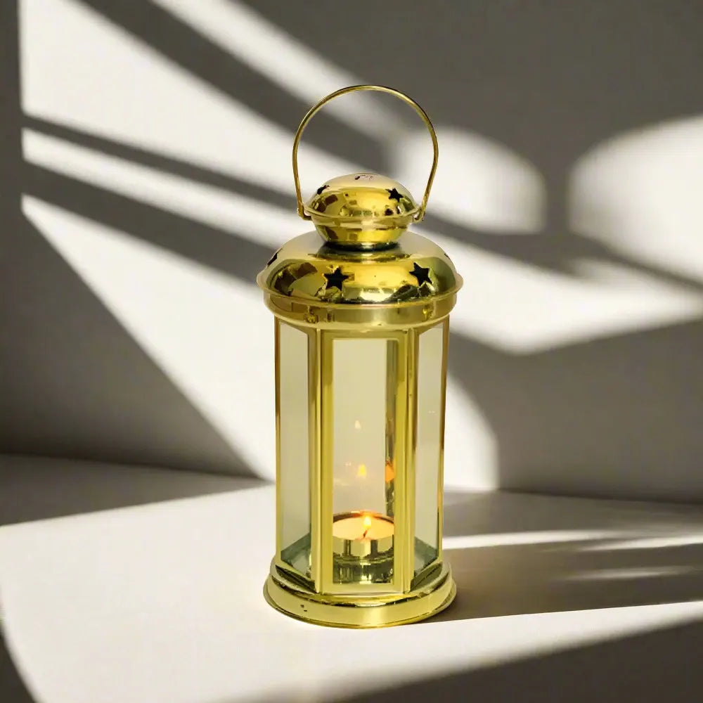 Lanterne Décorative en Métal et Verre 10x18 cm - Dorée