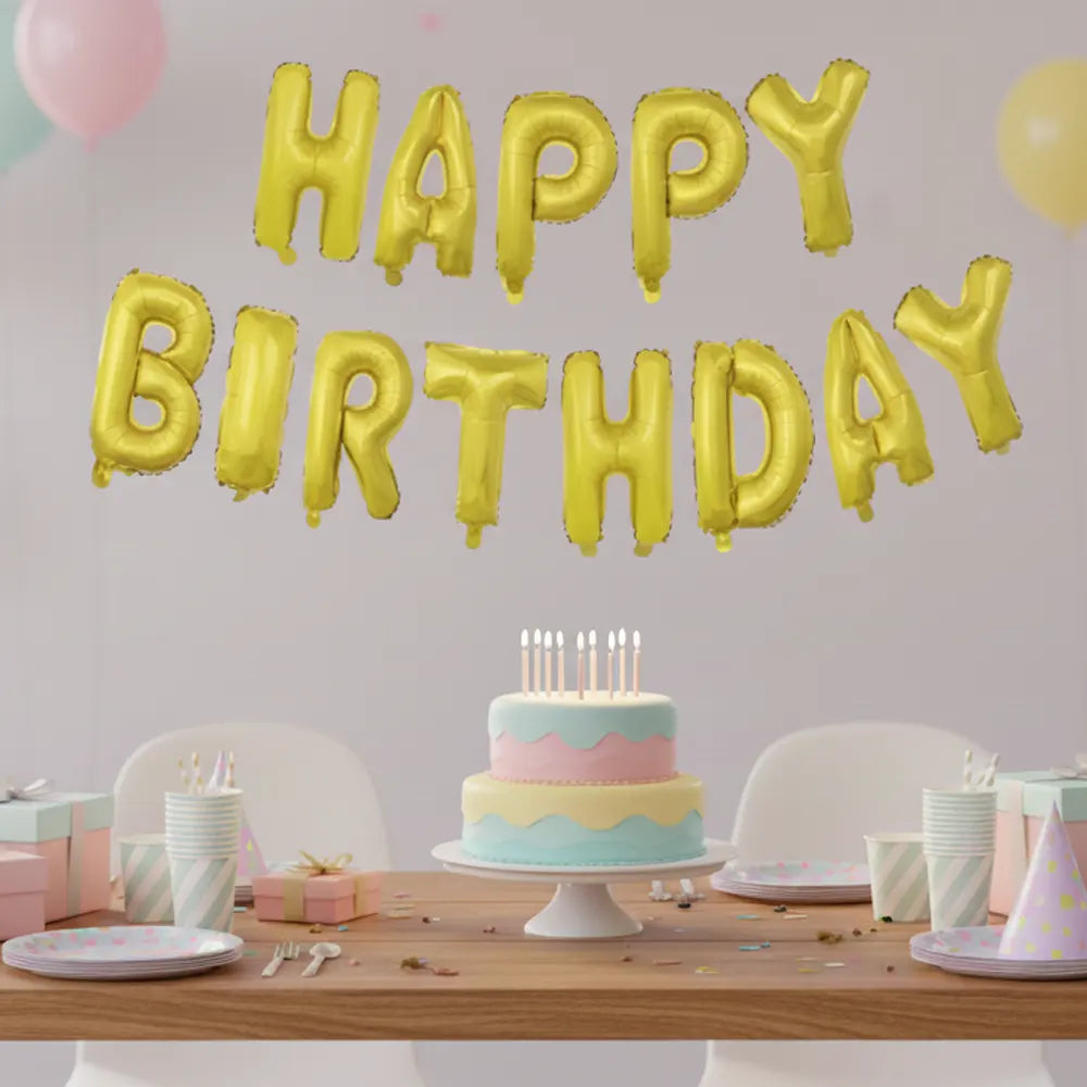 Kit Ballons Aluminium Laser Gold HAPPY BIRTHDAY – 40cm