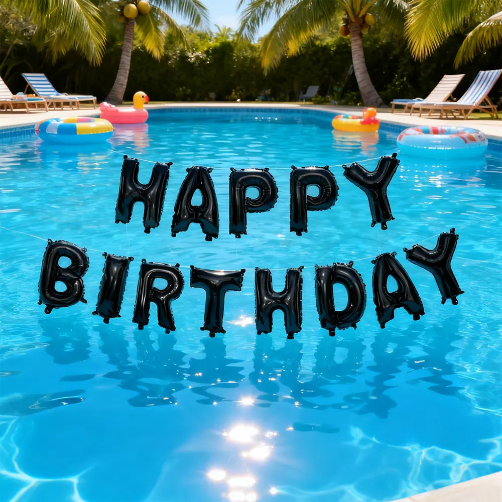 Kit Ballons Aluminium Noir HAPPY BIRTHDAY – 40cm