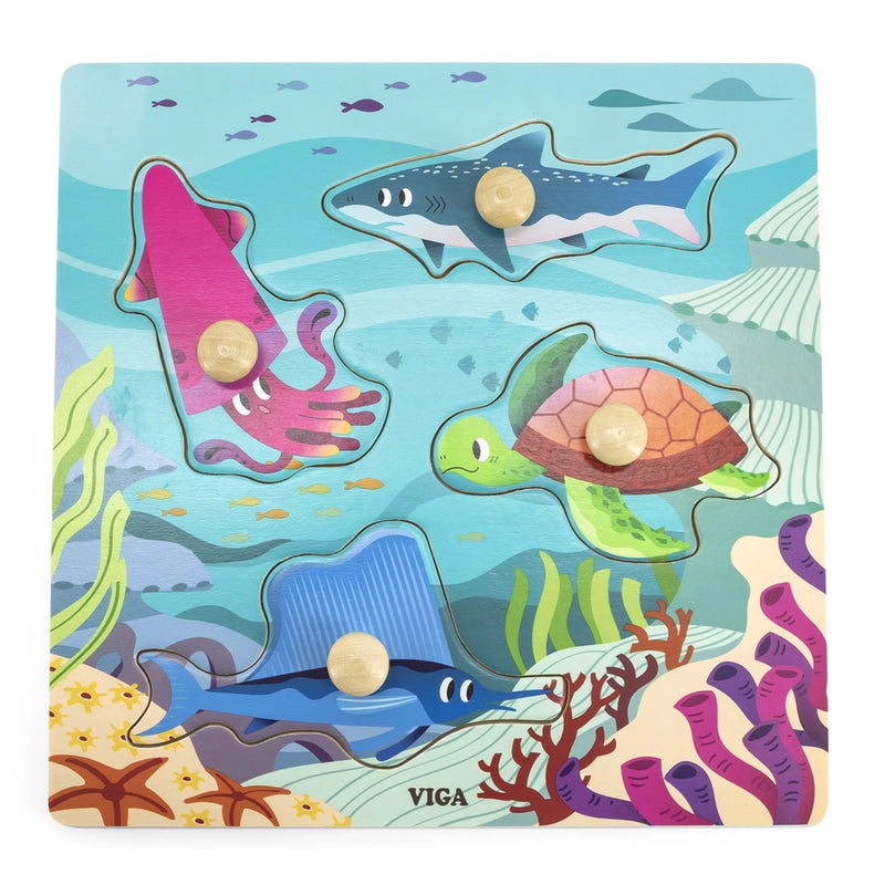 Viga Toys Puzzle de Madera con Botones 12M+ - Animales Marinos