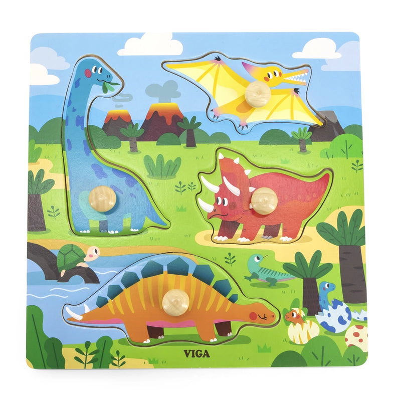 Viga Toys Puzzle en Bois à Boutons 12M+ - Dinosaures