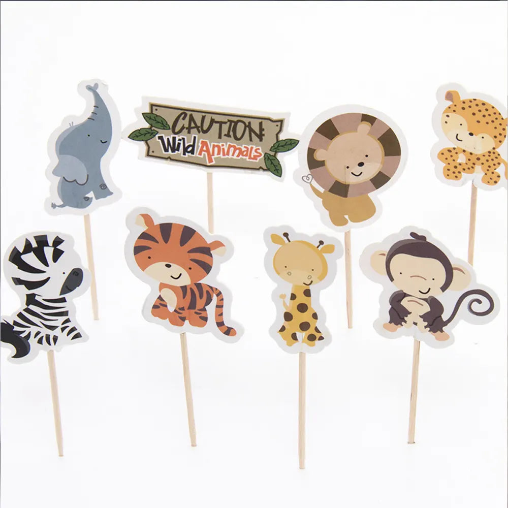 Lot de 24 Pics à Cupcake Animaux de la Jungle 12cm