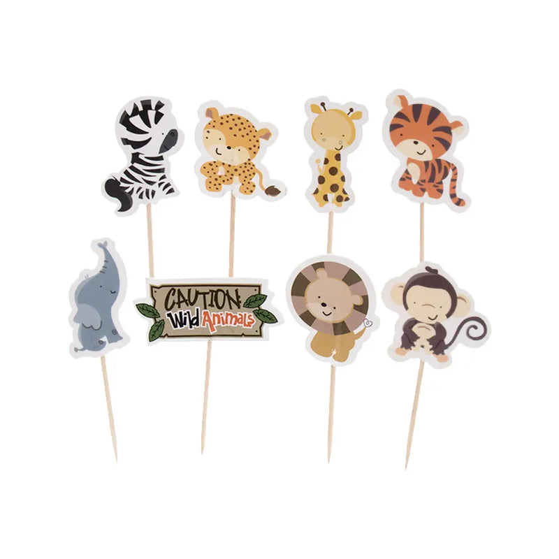 Lot de 24 Pics à Cupcake Animaux de la Jungle 12cm