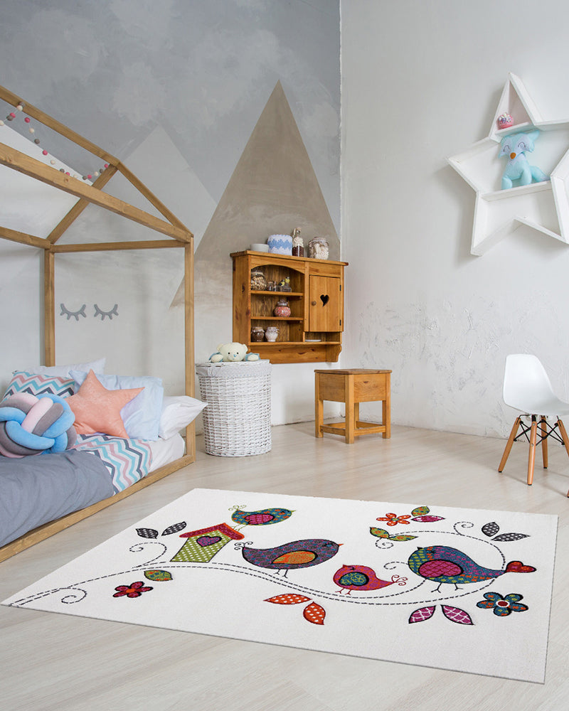 Tapis Rectangulaire Kids Oiseaux Un Amour de Tapis - Crème