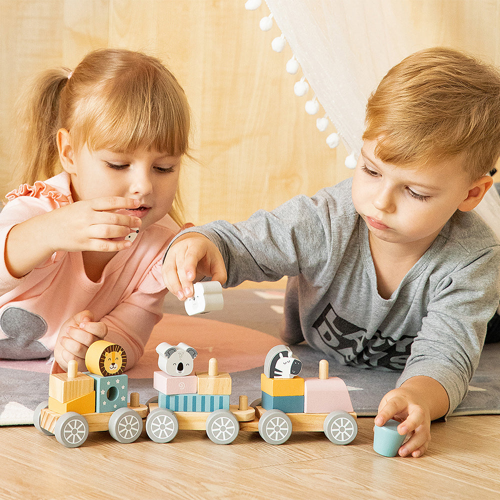 Viga Toys PolarB Train Empilable Animaux en Bois 18M+