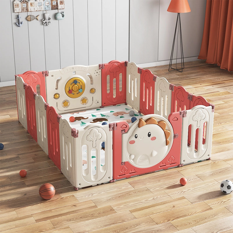 Parc de Jeux Pliable avec Filet de Basketball (190x152cm) - Dinosaure Rouge