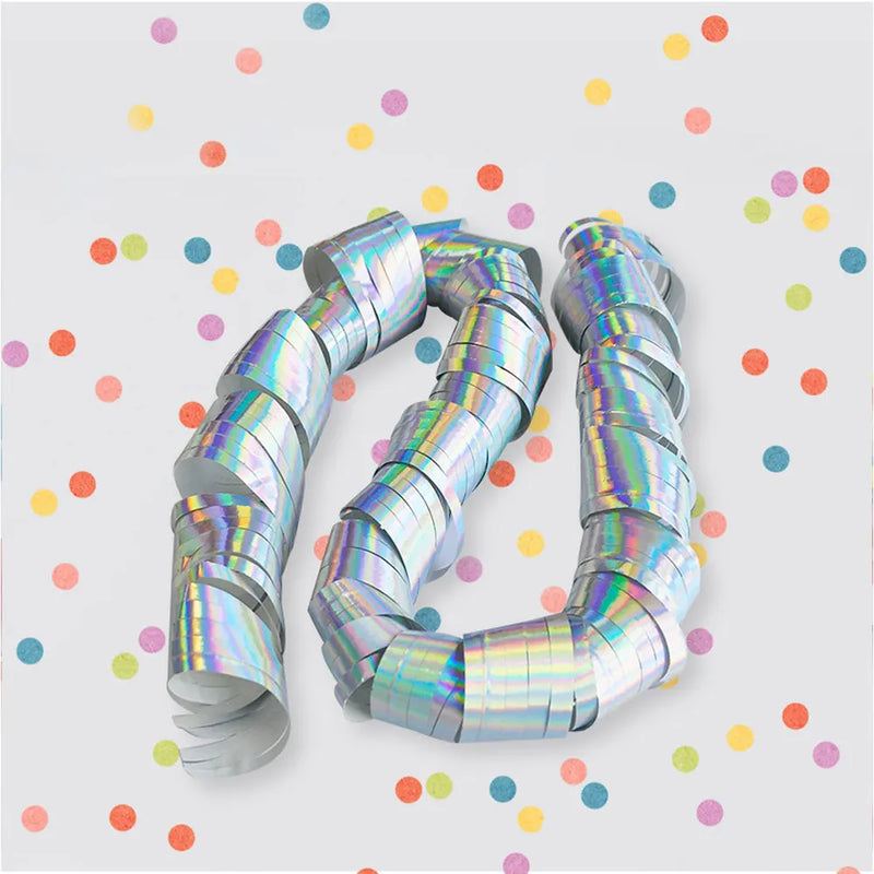 Lot de 18 Serpentins Holographiques Argentés Brillants – 2 Rouleaux