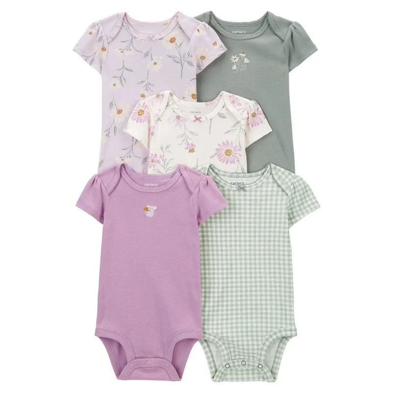 Carter's 5-Pack Short-Sleeved Bodysuits - Purple & Green Floral