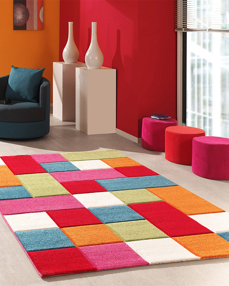 Tapis Rectangulaire Kids Carreaux Un Amour de Tapis - Multicolore