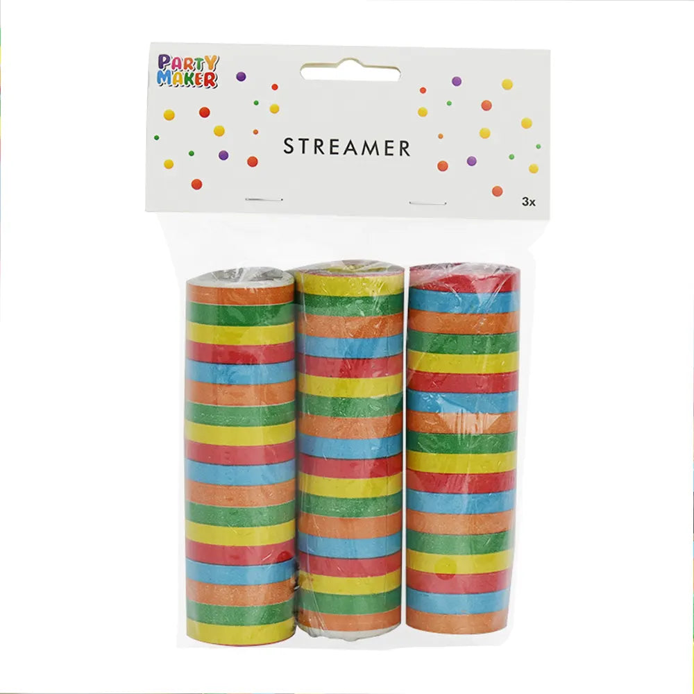 Lot de 3 Rouleaux Serpentins Multicolores Vifs
