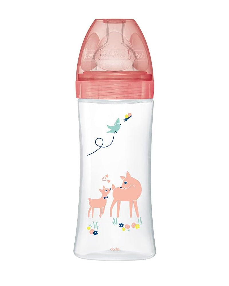 Dodie Biberon Anti-Colique avec Tétine Plate 330ml (6m+) - Rose