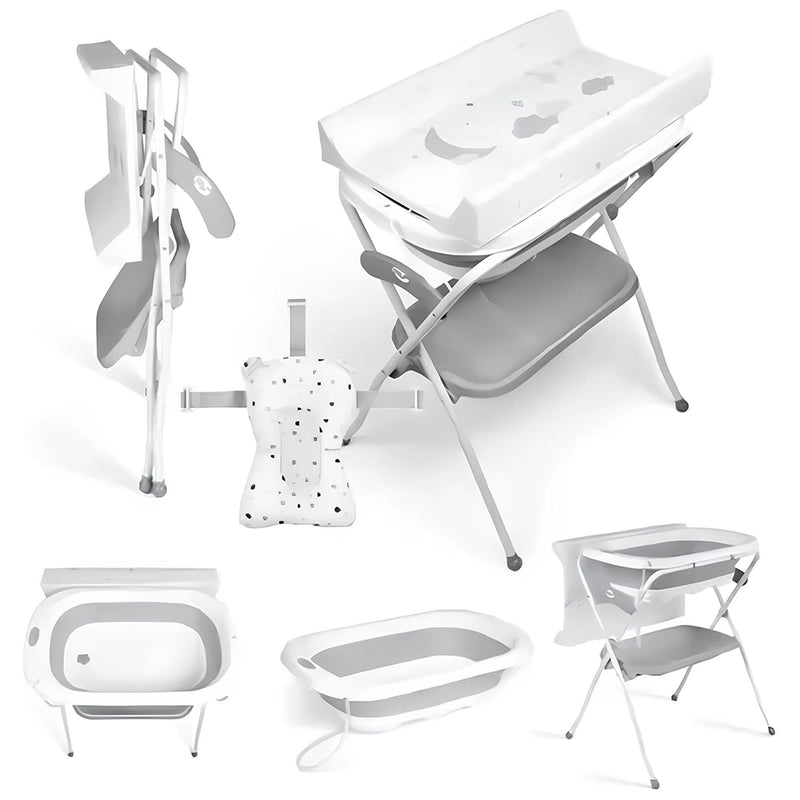 Ms Innovaciones Baignoire Pliable avec Table à Langer + Coussin - Gris