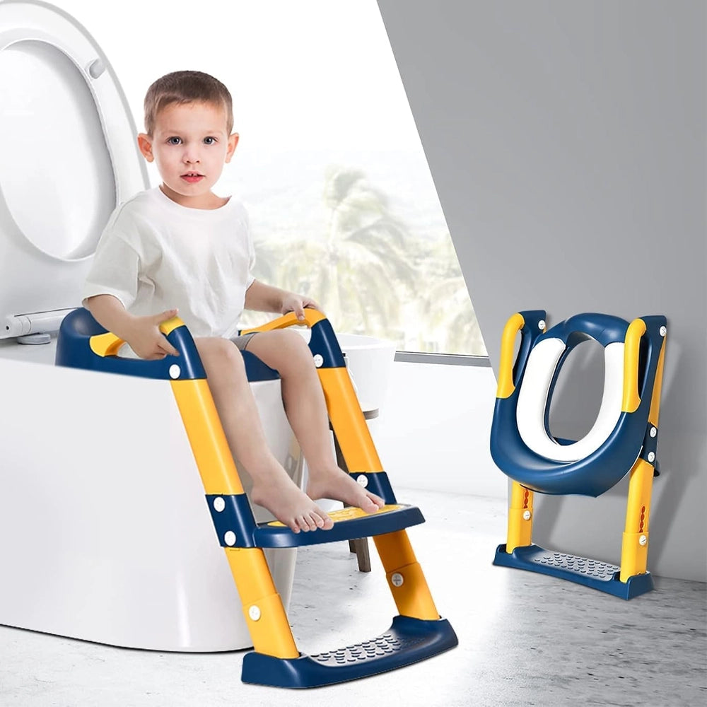 Réducteur de Toilette Pliable avec Échelle 18M+ - Bleu & Jaune