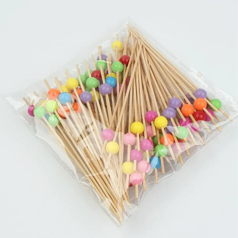 Lot de 100 Brochettes en Bois avec Perles - Colorés