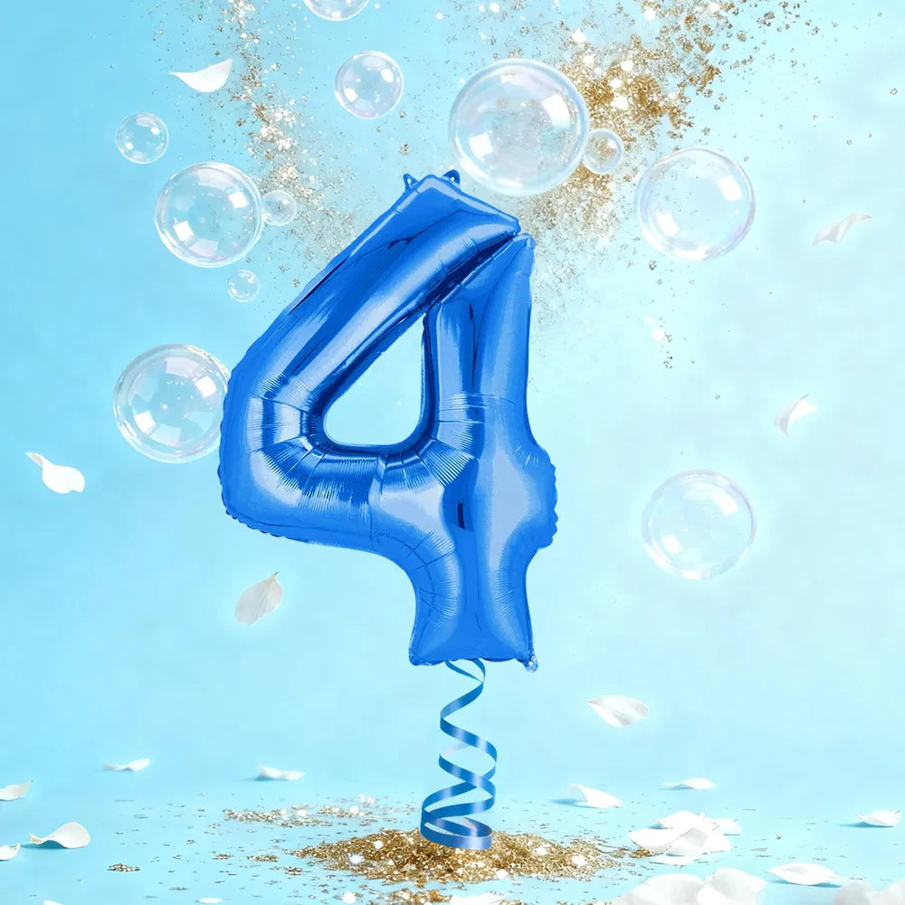 Ballon Chiffre 4 en Aluminium Bleu – 86cm