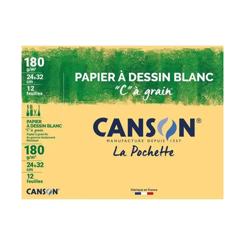 Canson Block de 12 hojas de papel de dibujo 24x32cm - 180 g/m²