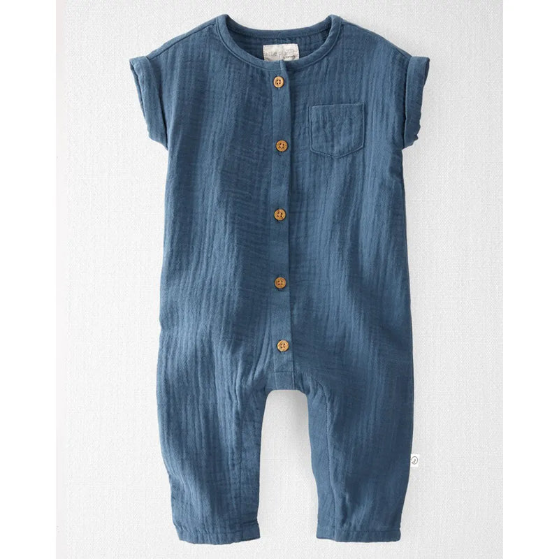 Combinaison en Gaze de Coton Bio Little Planet - Bleu