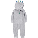 Combinaison grise à manches longues bébé en mélange de coton motif dinosaure