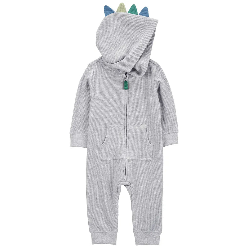 Combinaison grise à manches longues bébé en mélange de coton motif dinosaure