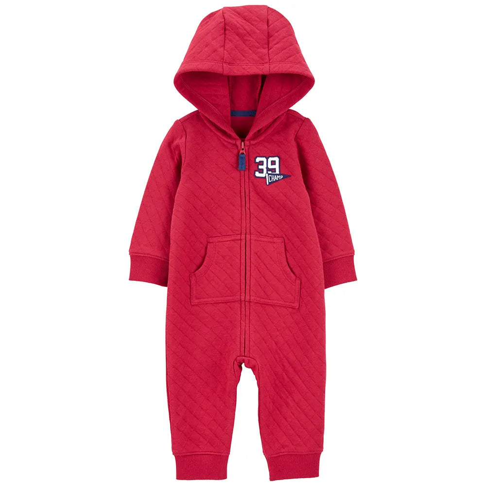 Combinaison rouge à manches longues bébé en double maille style sportif