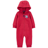 Combinaison rouge à manches longues bébé en double maille style sportif