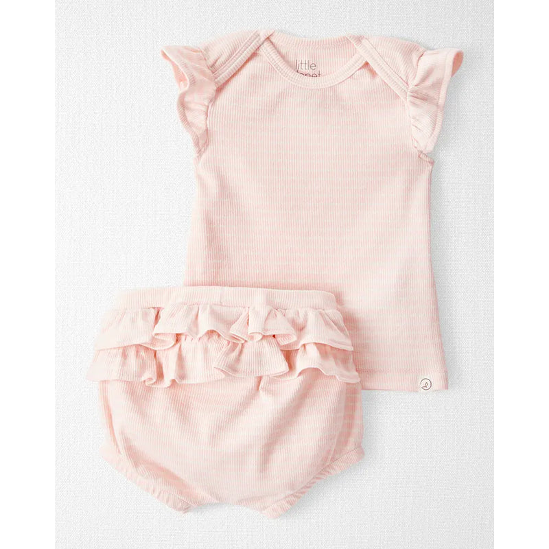 Ensemble 2 Pièces Côtelé en Coton Bio Bébé Fille Little Planet - Rose