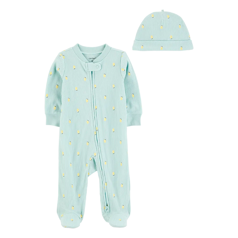 Grenouillère Zippé & Bonnet Bébé Fille Carter's - Citron