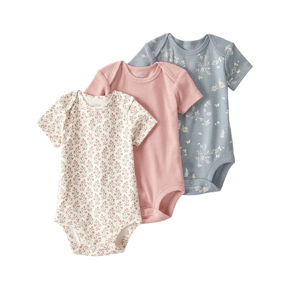 Lot de 3 bodys en coton bio bébé fille