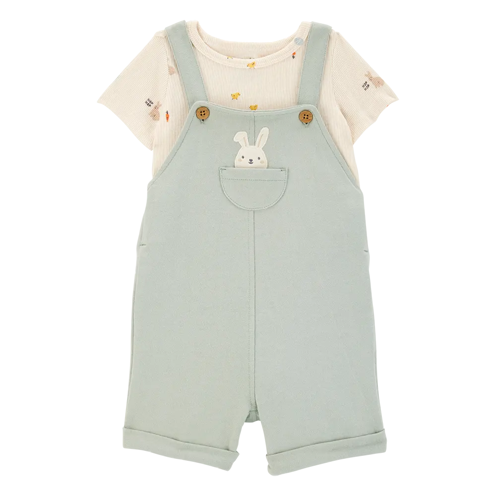 Ensemble t-shirt et salopette courte lapin bébé