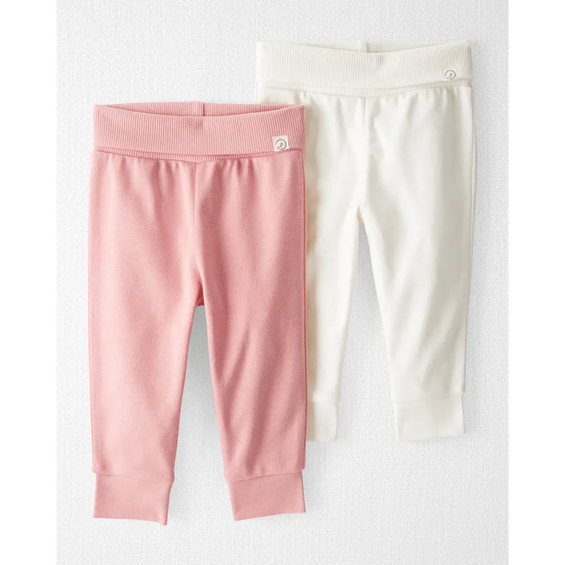 Lot de 2 Jogging Évolutifs en Coton Bio Bébé Fille Little Planet - Rose & Blanc