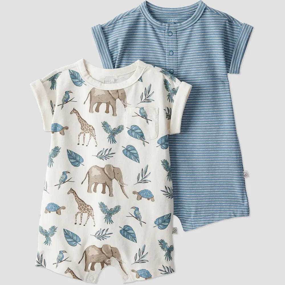 Lot de 2 barboteuses en coton bio bébé - Unisexe