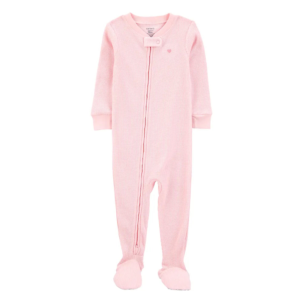 Pyjama dors-bien gaufré cœur bébé fille - Rose