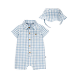 Ensemble barboteuse et chapeau vichy bébé garçon