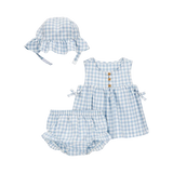 Ensemble 3 pièces vichy avec chapeau bébé fille