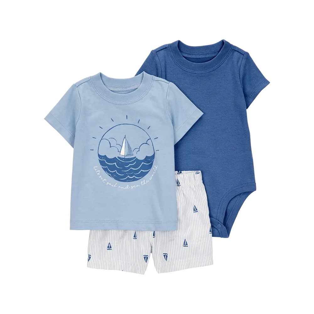Ensemble 3 pièces voilier pour bébé garçon - Coton