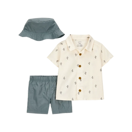 Ensemble 3 pièces short et chapeau cactus bébé garçon