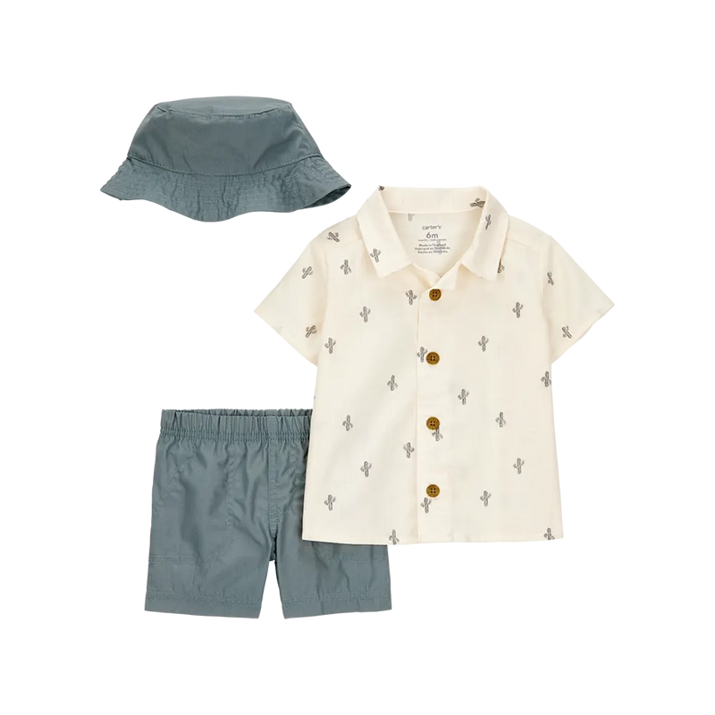 Ensemble 3 Pièces Short & Chapeau Bébé Garçon Carter's - Cactus