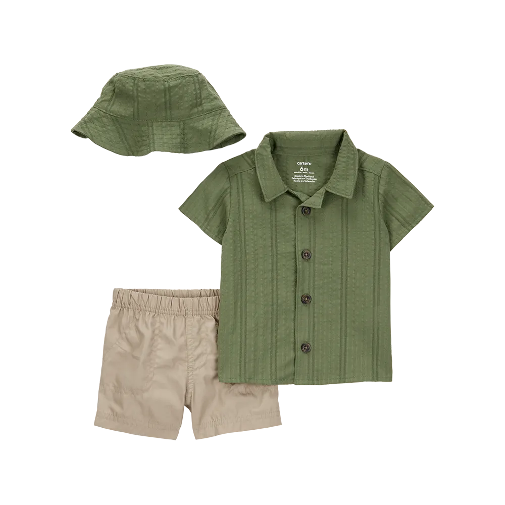 Ensemble 3 pièces short et chapeau bébé garçon