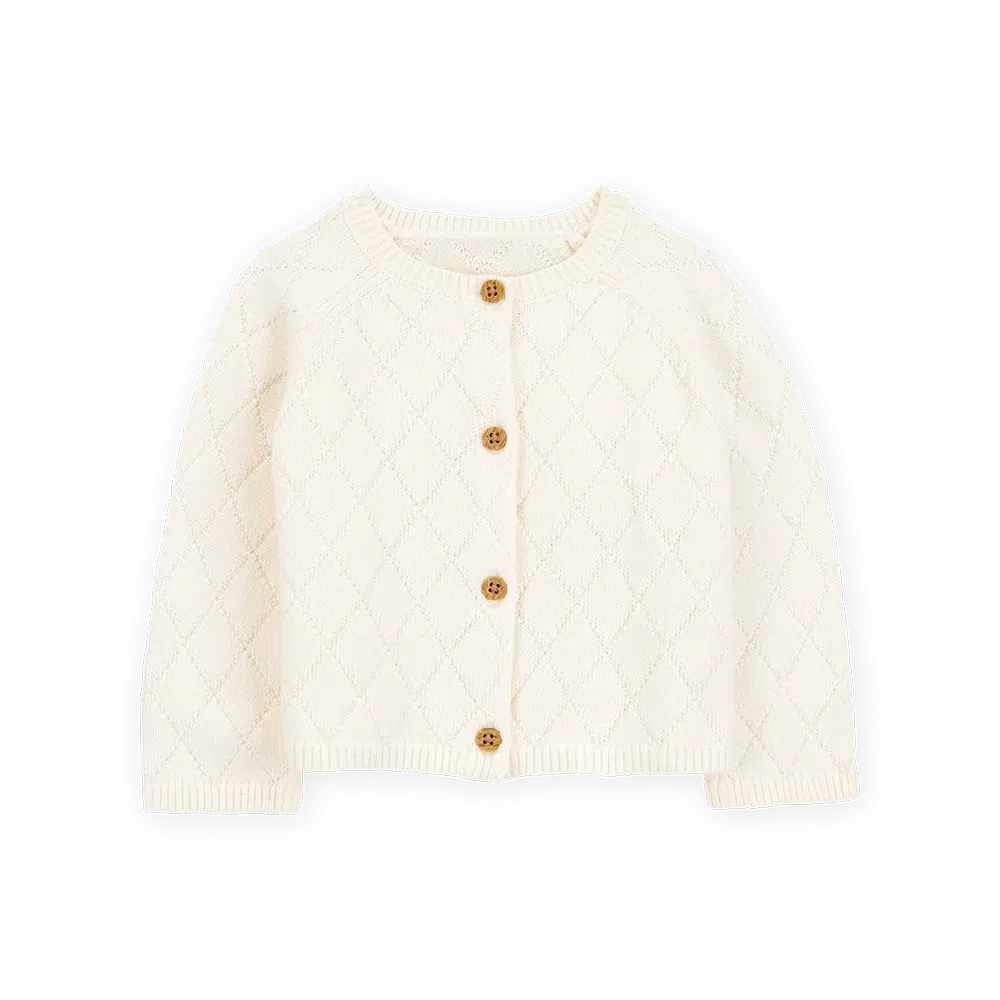 Cardigan boutonné en coton bébé fille - Ivoire