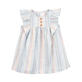 Robe rayée imitation lin manches papillon bébé fille