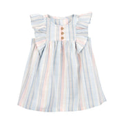Robe rayée imitation lin manches papillon bébé fille